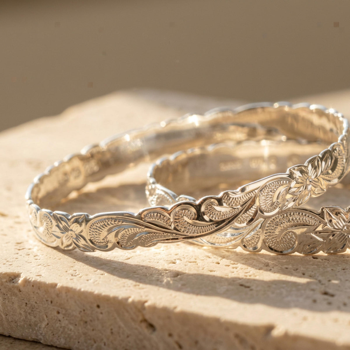 Hawaiian Heirloom Sterling Silver Queen Scrolling Hand Crafted Bangle Jewelry