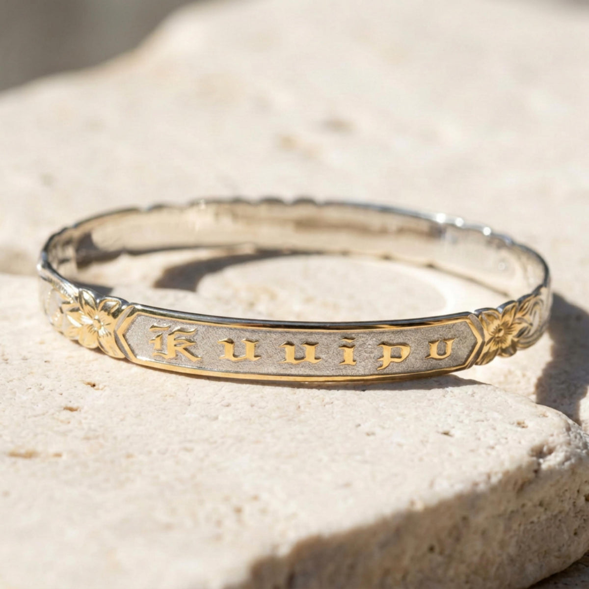 Hawaiian Kuʻuipo Sweetheart Bangle Bracelet: Gold Plated Sterling Silver Handcrafted Aloha Jewelry