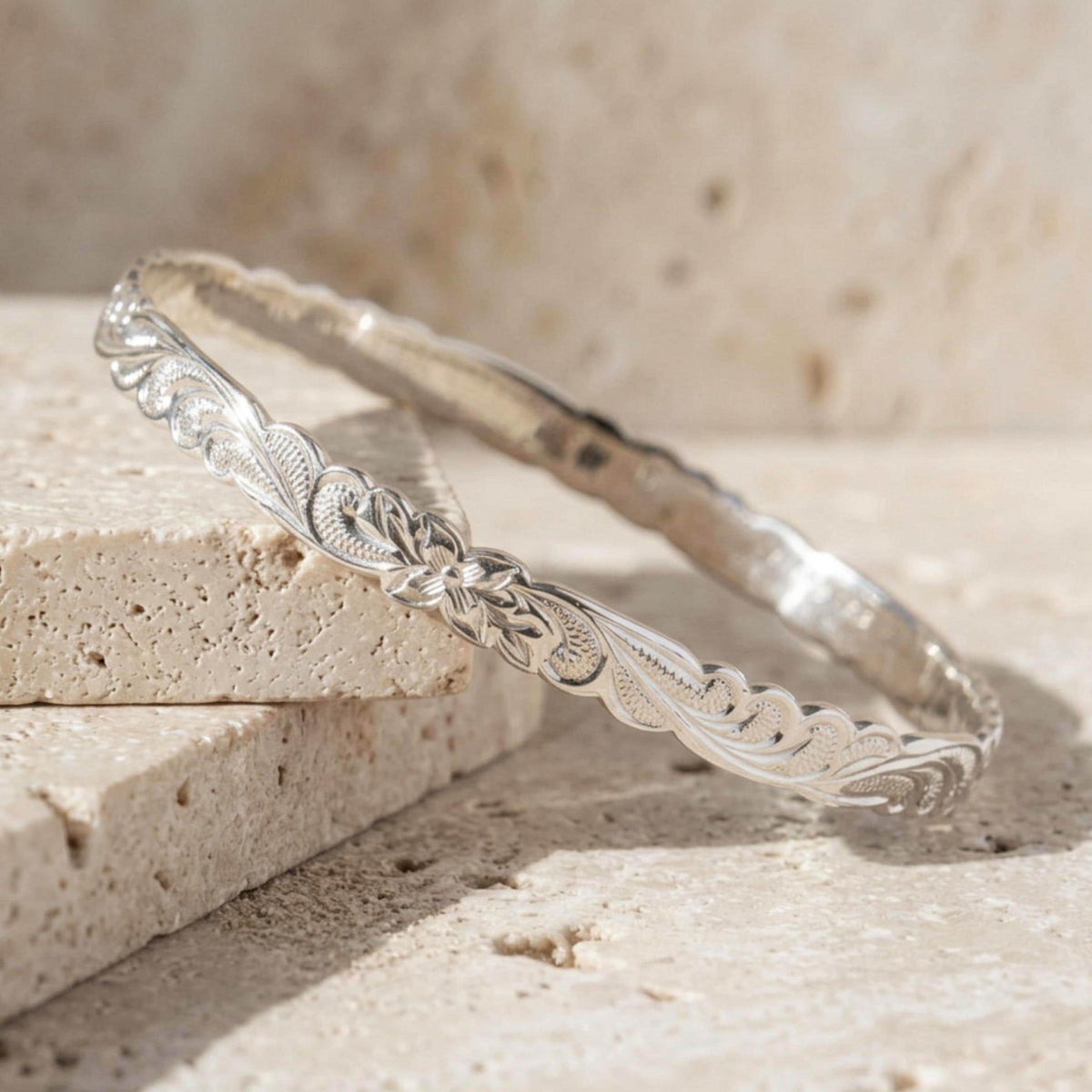 Hawaiian Heirloom Sterling Silver Queen Scrolling Hand Crafted Bangle Jewelry