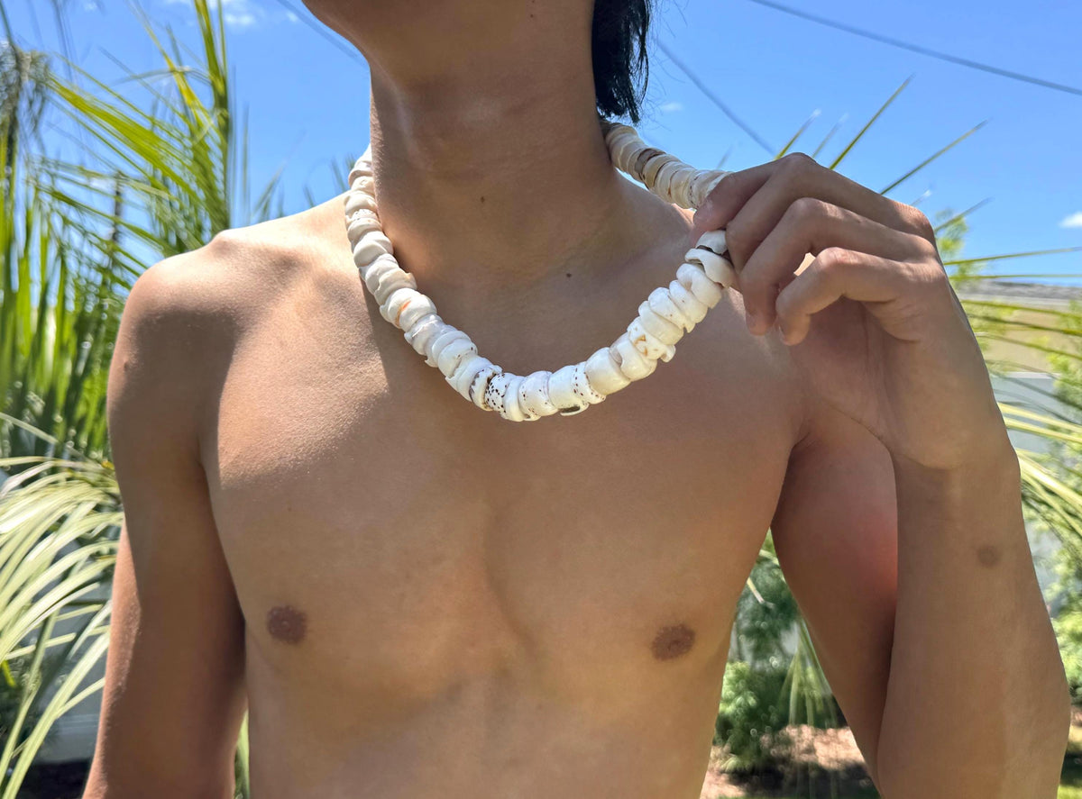 Hawaiian Cream Puka Sea Shell Hand Made Natural 24" Necklace Unisex Surfer Jewelry