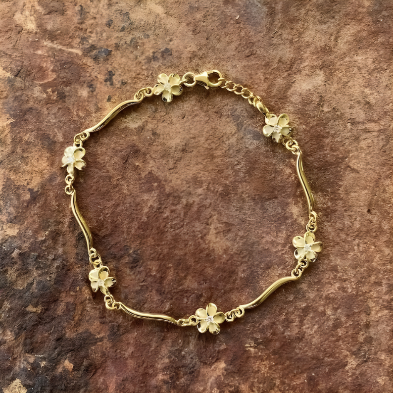 Plumeria Wave Bar Bracelet - Gold