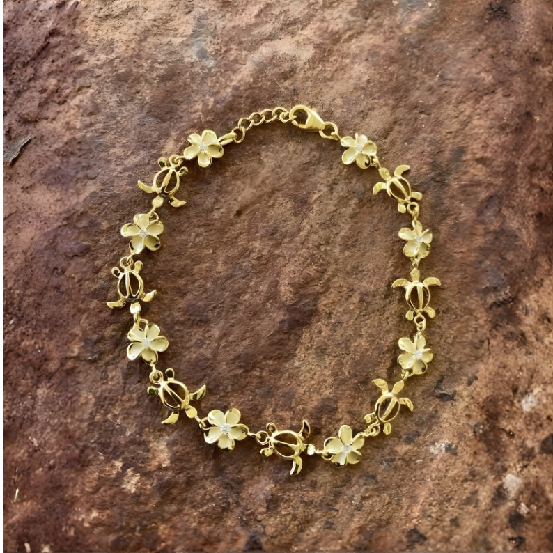 Plumeria Honu Bracelet - Gold