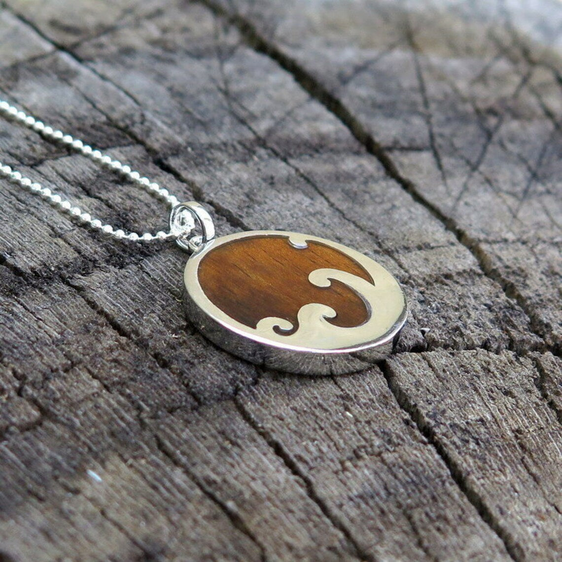 Ocean Wave Koa Wood Pendant