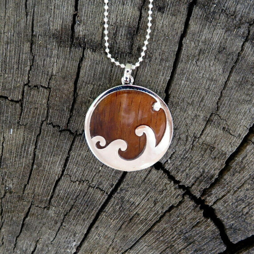 Ocean Wave Koa Wood Pendant