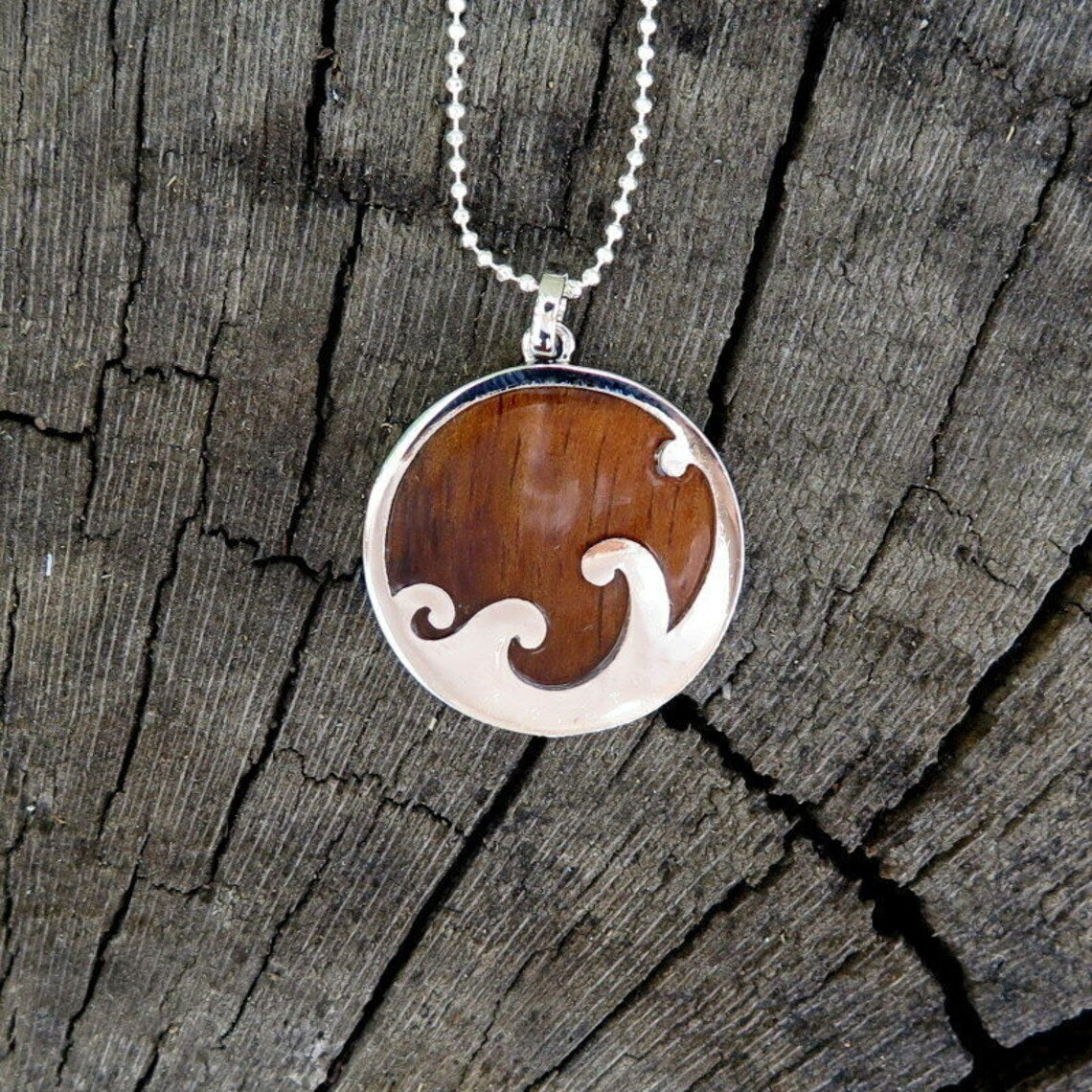 Ocean Wave Koa Wood Pendant