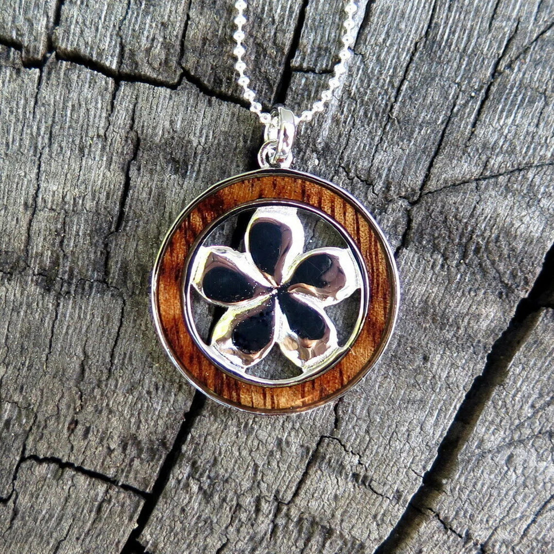 Plumeria Hoop Koa Wood Pendant