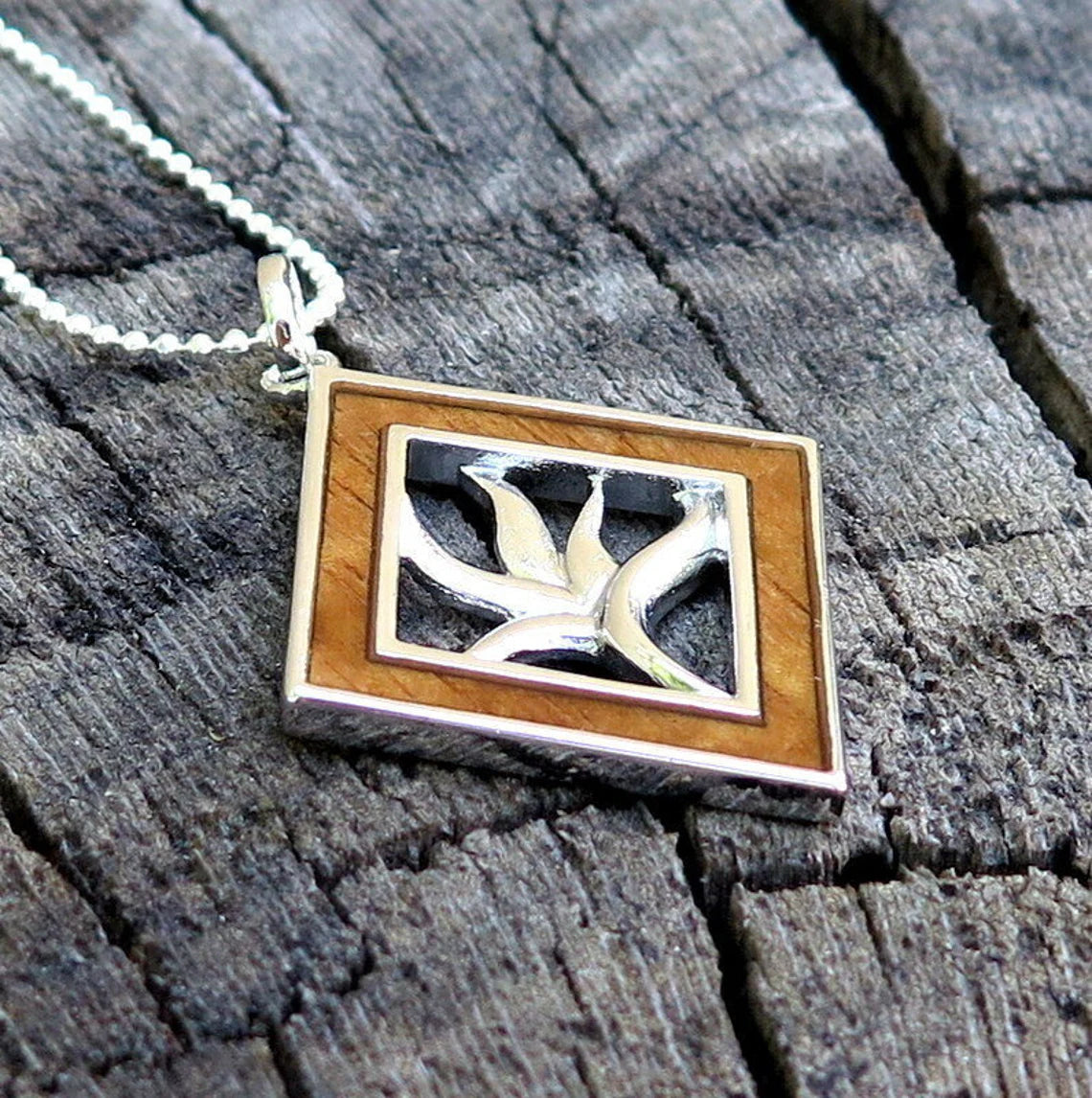 Birds of Paradise Koa Wood Pendant