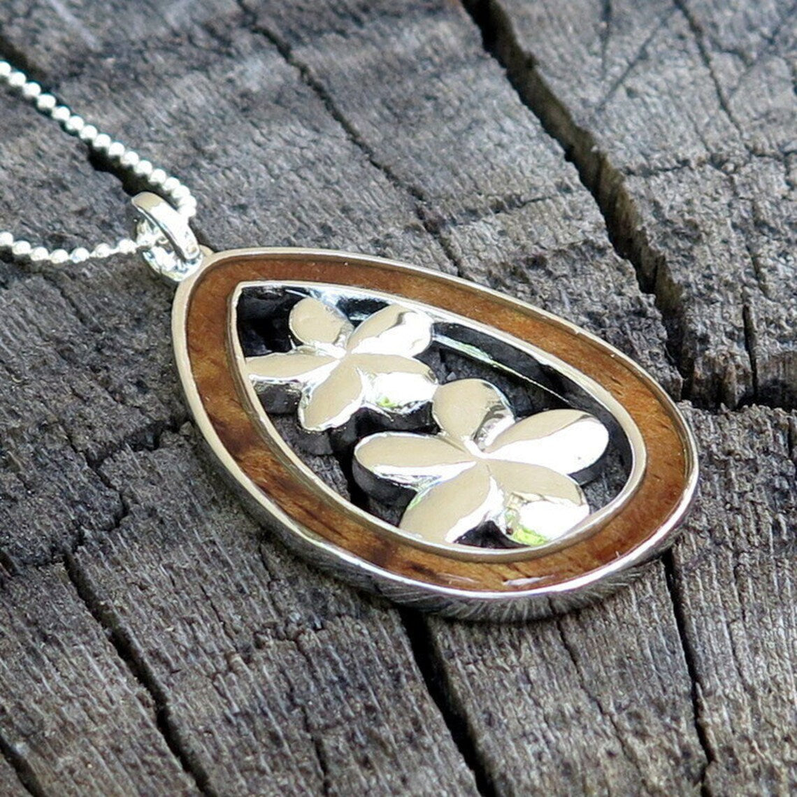 Plumeria Hoop Koa Wood Pendant