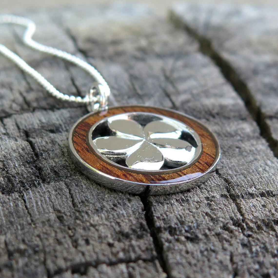 Plumeria Hoop Koa Wood Pendant
