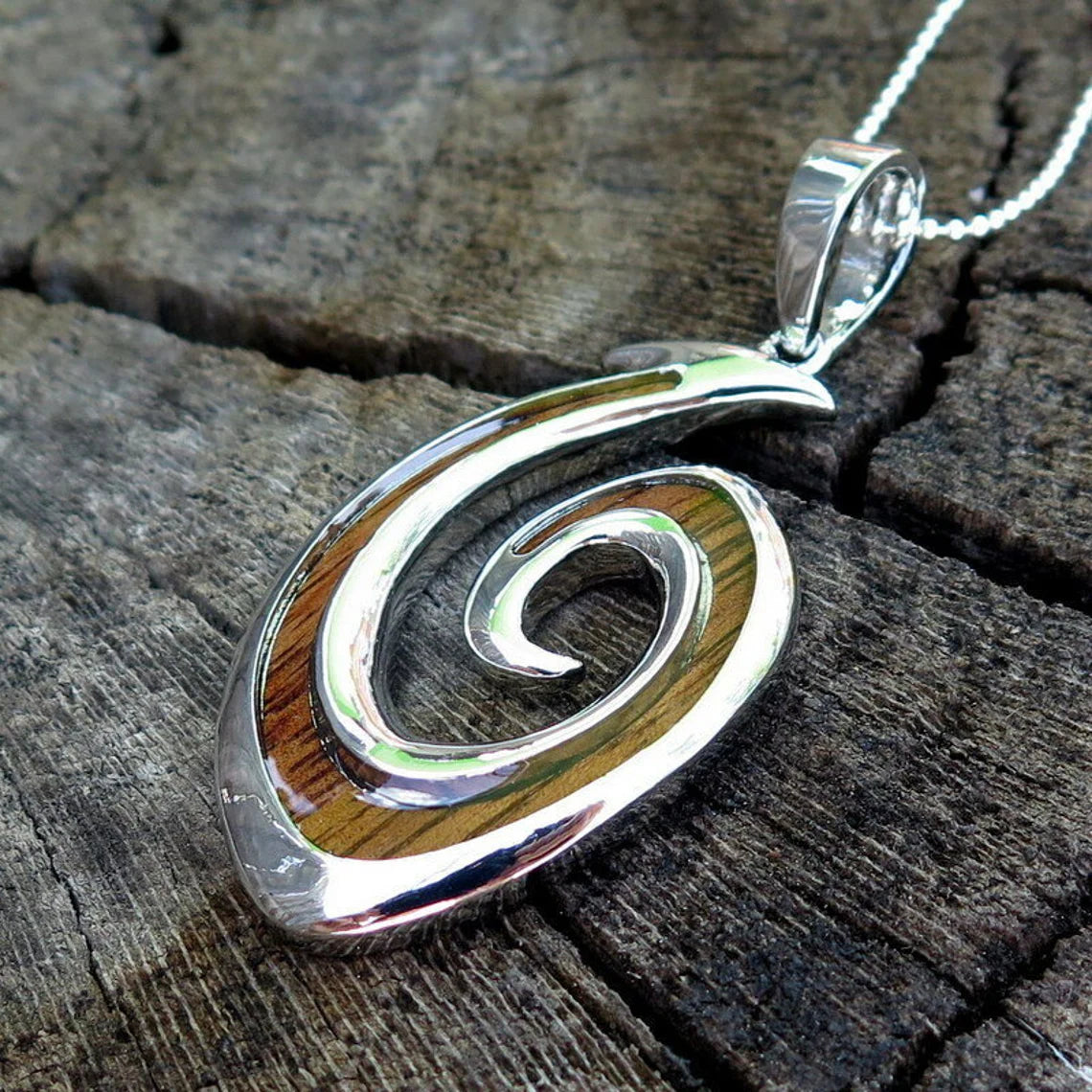 Fish Hook Koa Wood Pendant