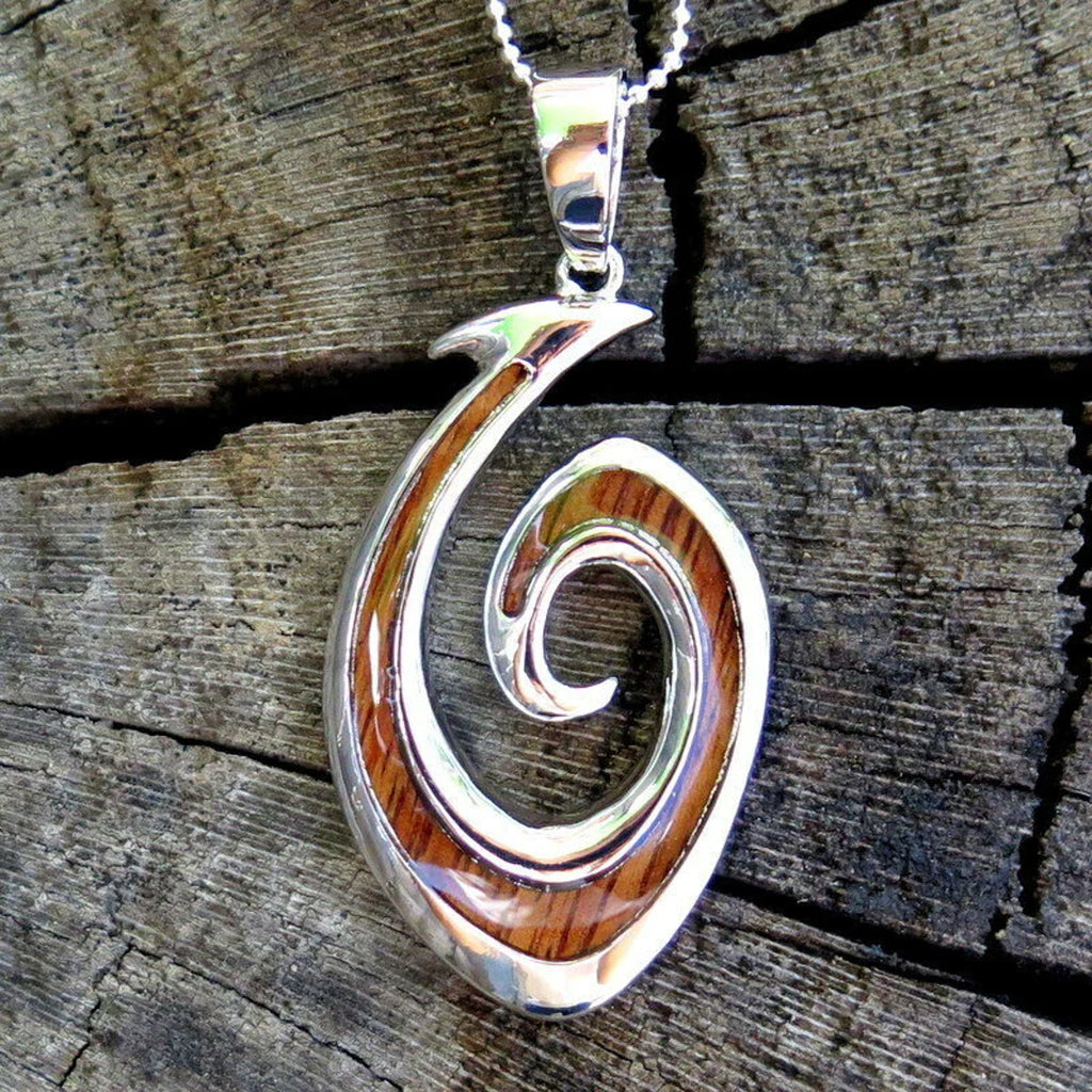 Fish Hook Koa Wood Pendant