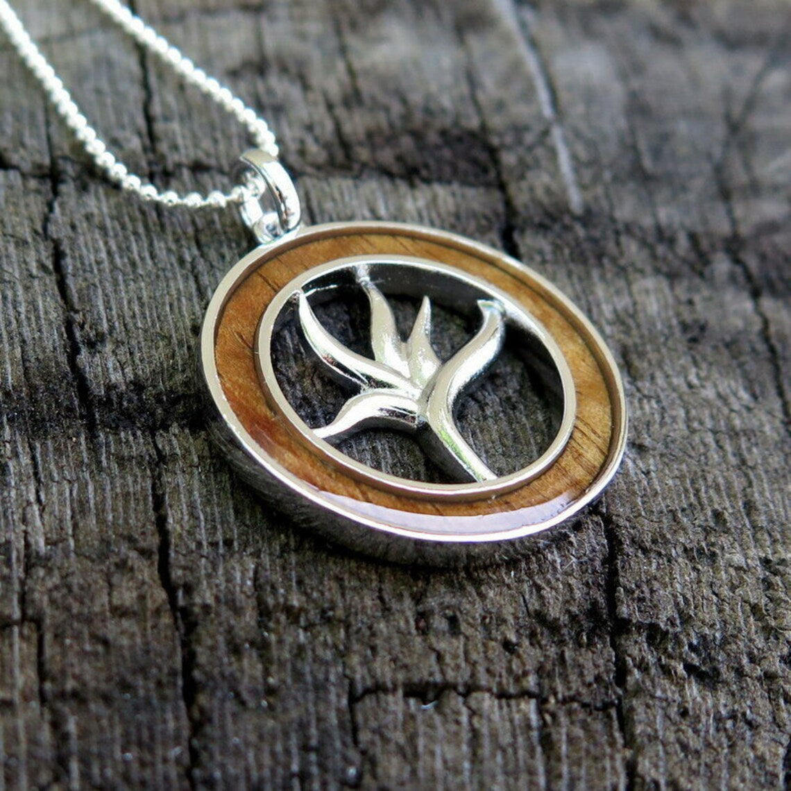 Birds of Paradise Koa Wood Pendant
