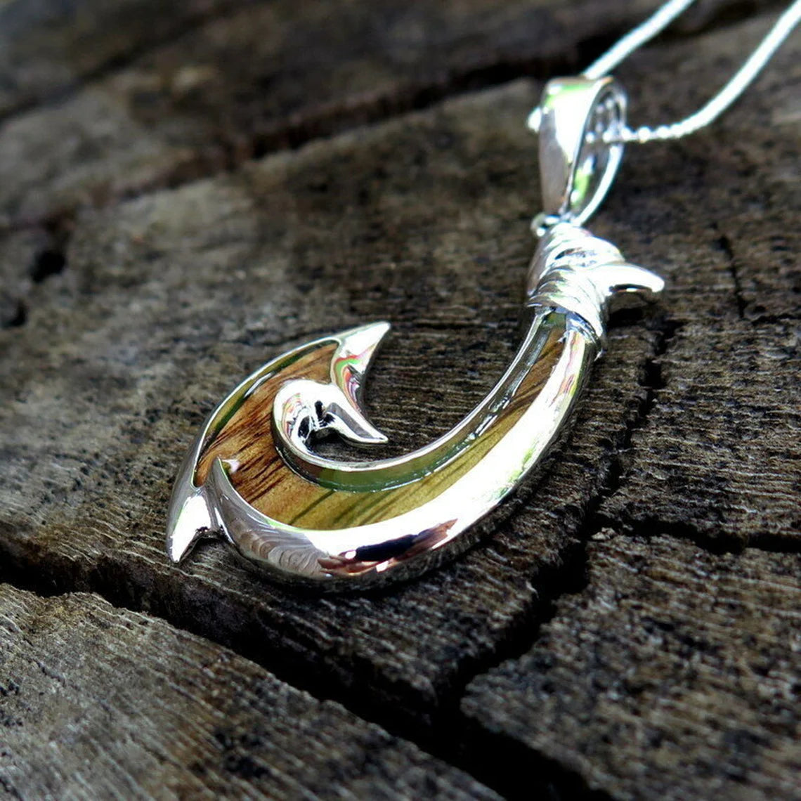 Fish Hook Koa Wood Pendant