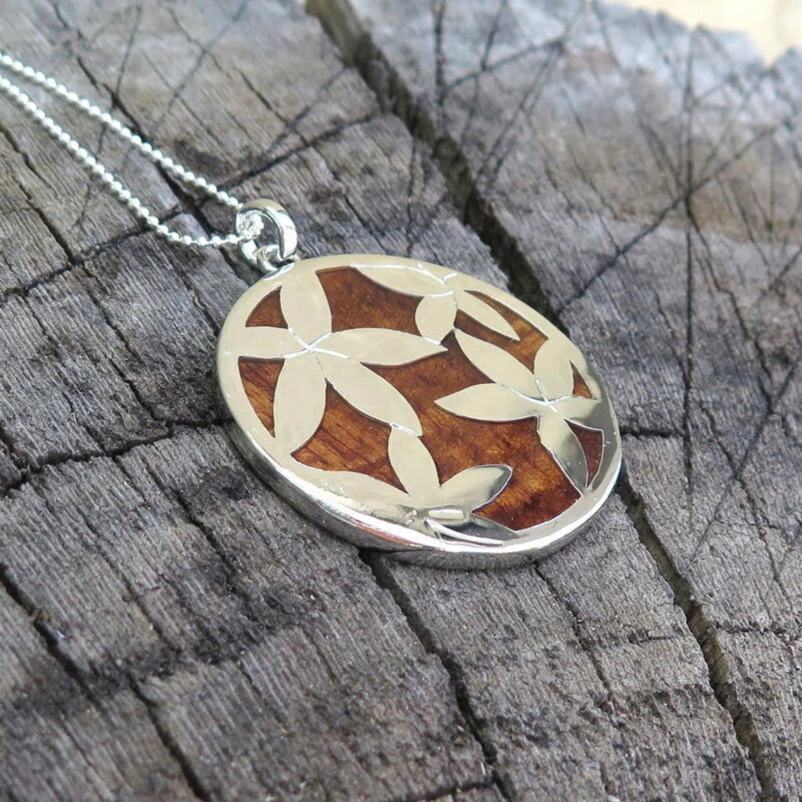 Plumeria Hoop Koa Wood Pendant