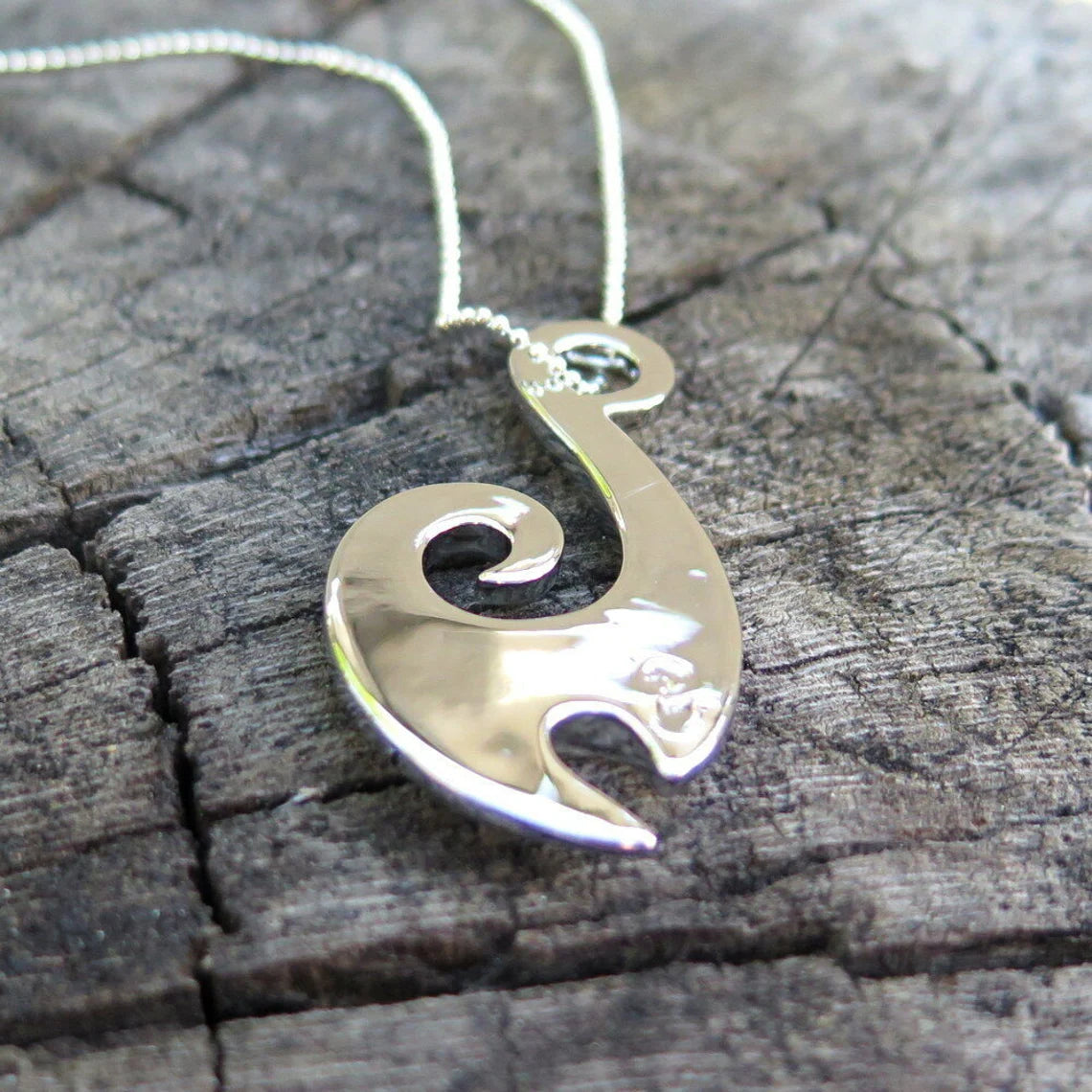 Fish Hook Koa Wood Pendant