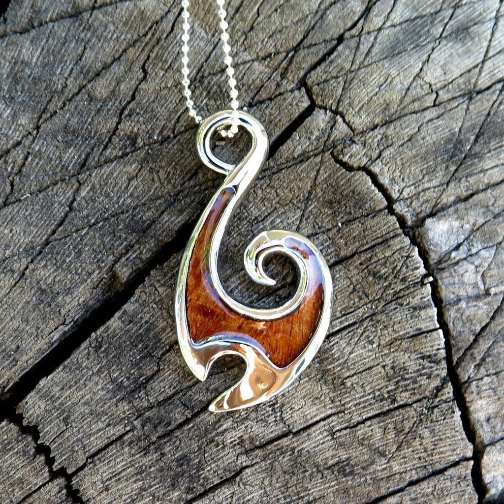 Fish Hook Koa Wood Pendant