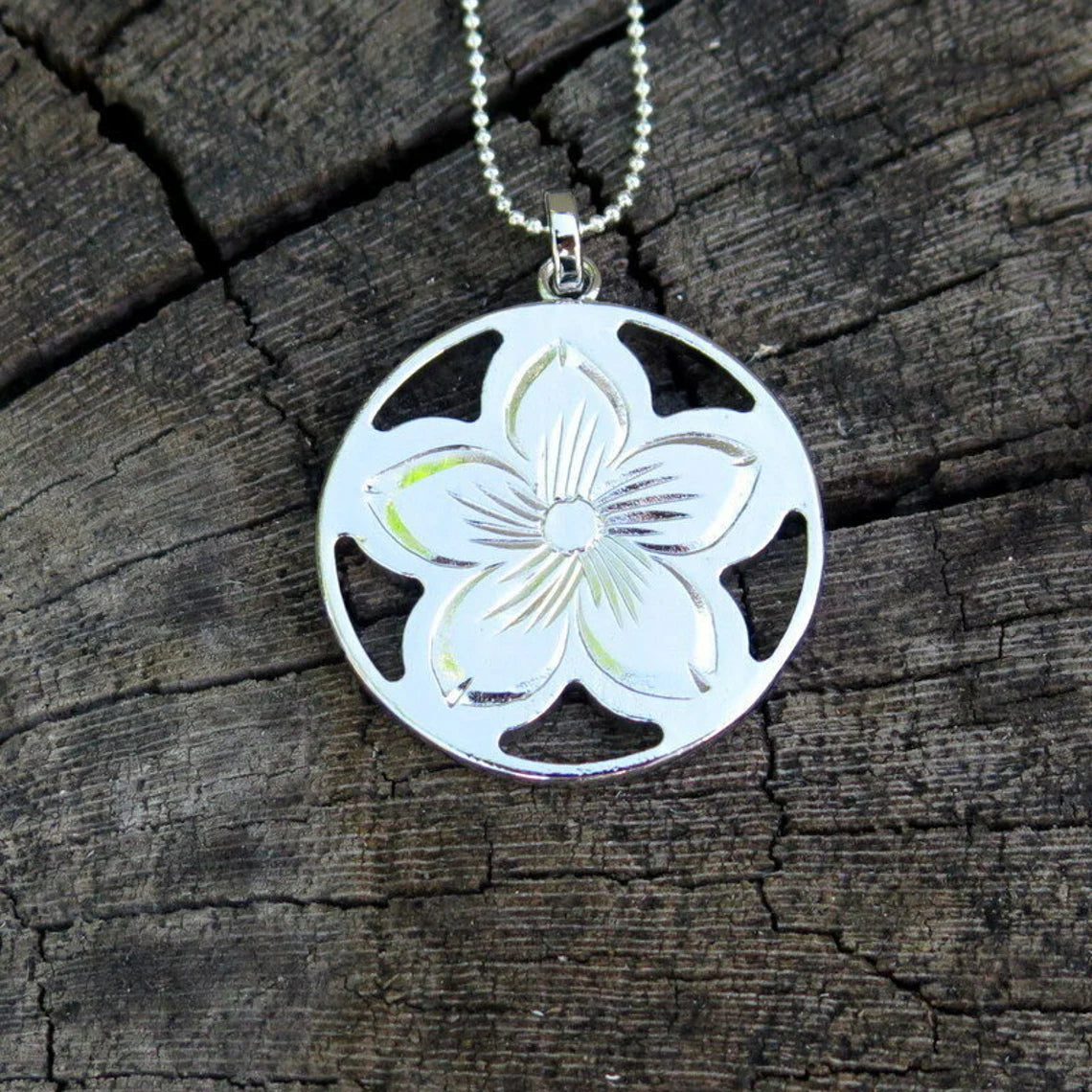 Plumeria Hoop Koa Wood Pendant