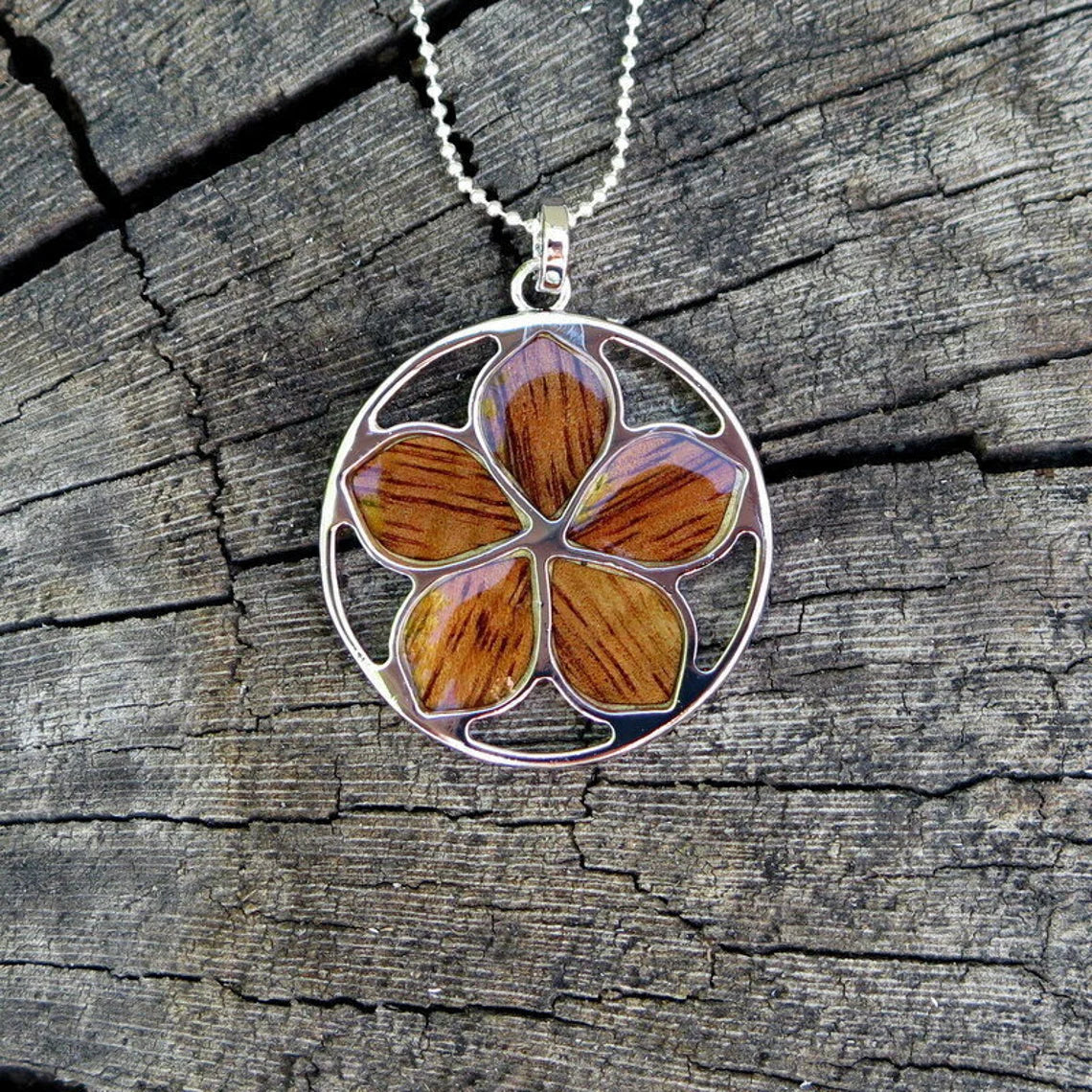 Plumeria Hoop Koa Wood Pendant