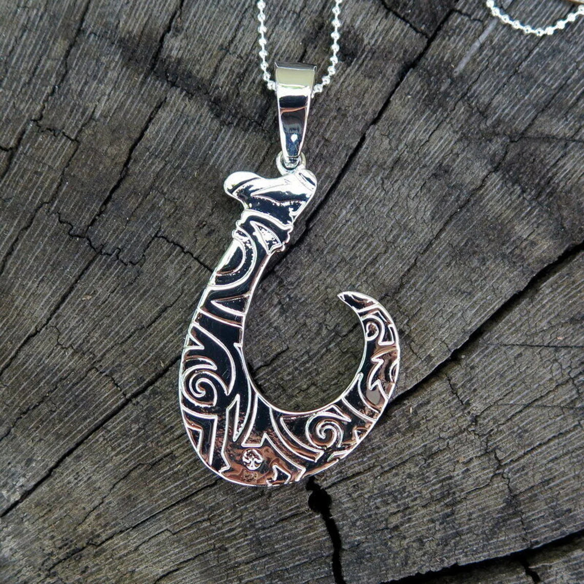 Fish Hook Koa Wood Pendant