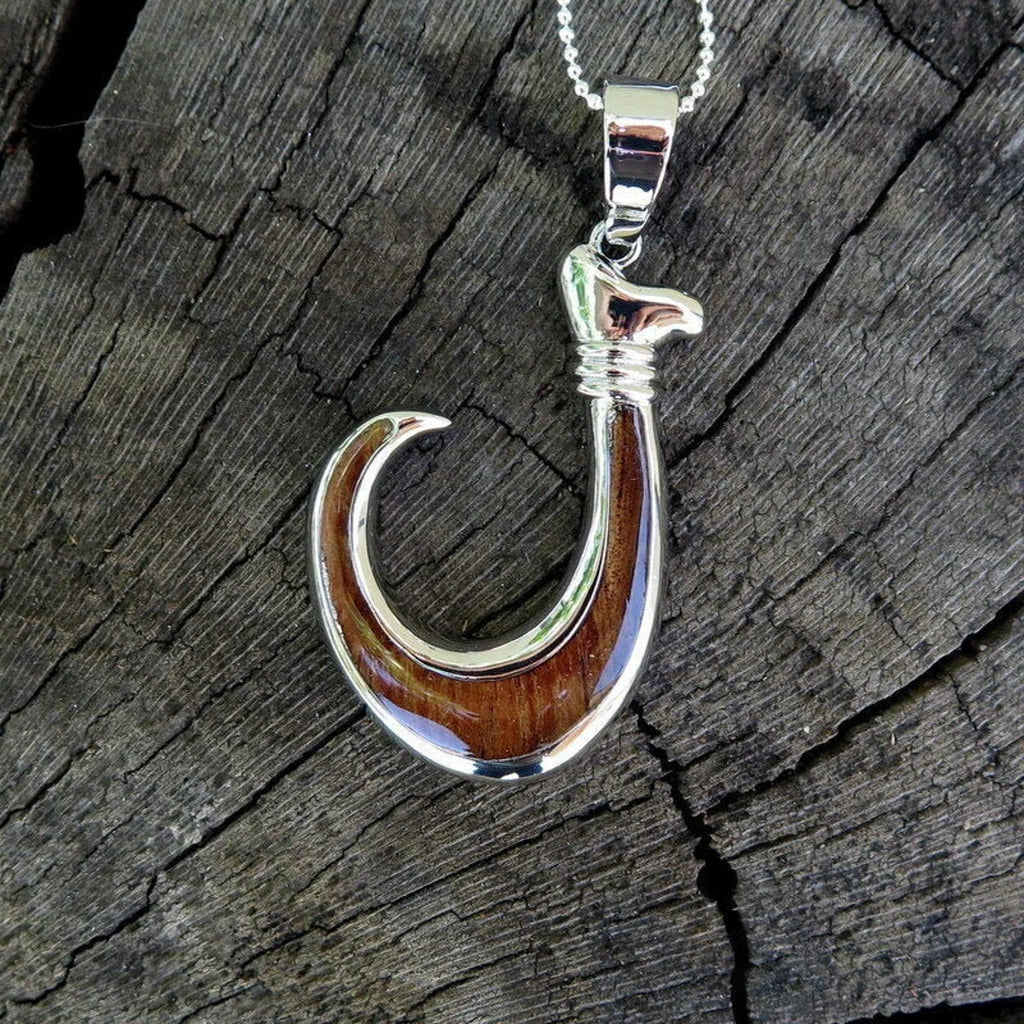 Fish Hook Koa Wood Pendant