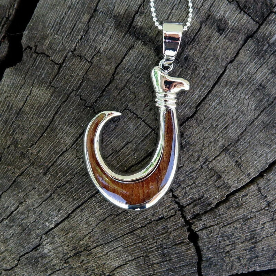 Fish Hook Koa Wood Pendant