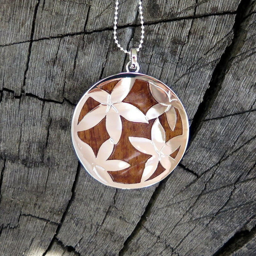 Plumeria Hoop Koa Wood Pendant