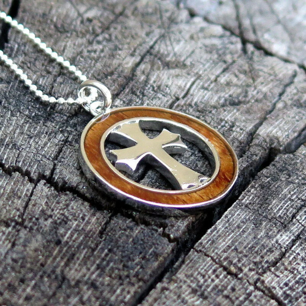Cross Hoop Koa Wood Pendant