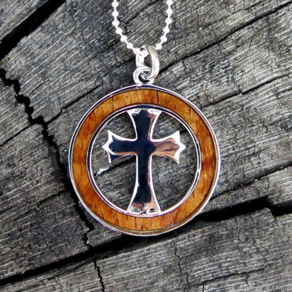 Cross Hoop Koa Wood Pendant