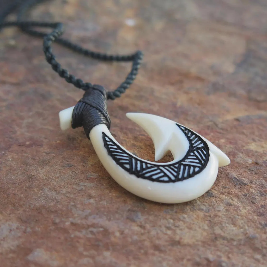 Tribal Carved Fish Hook Pendant