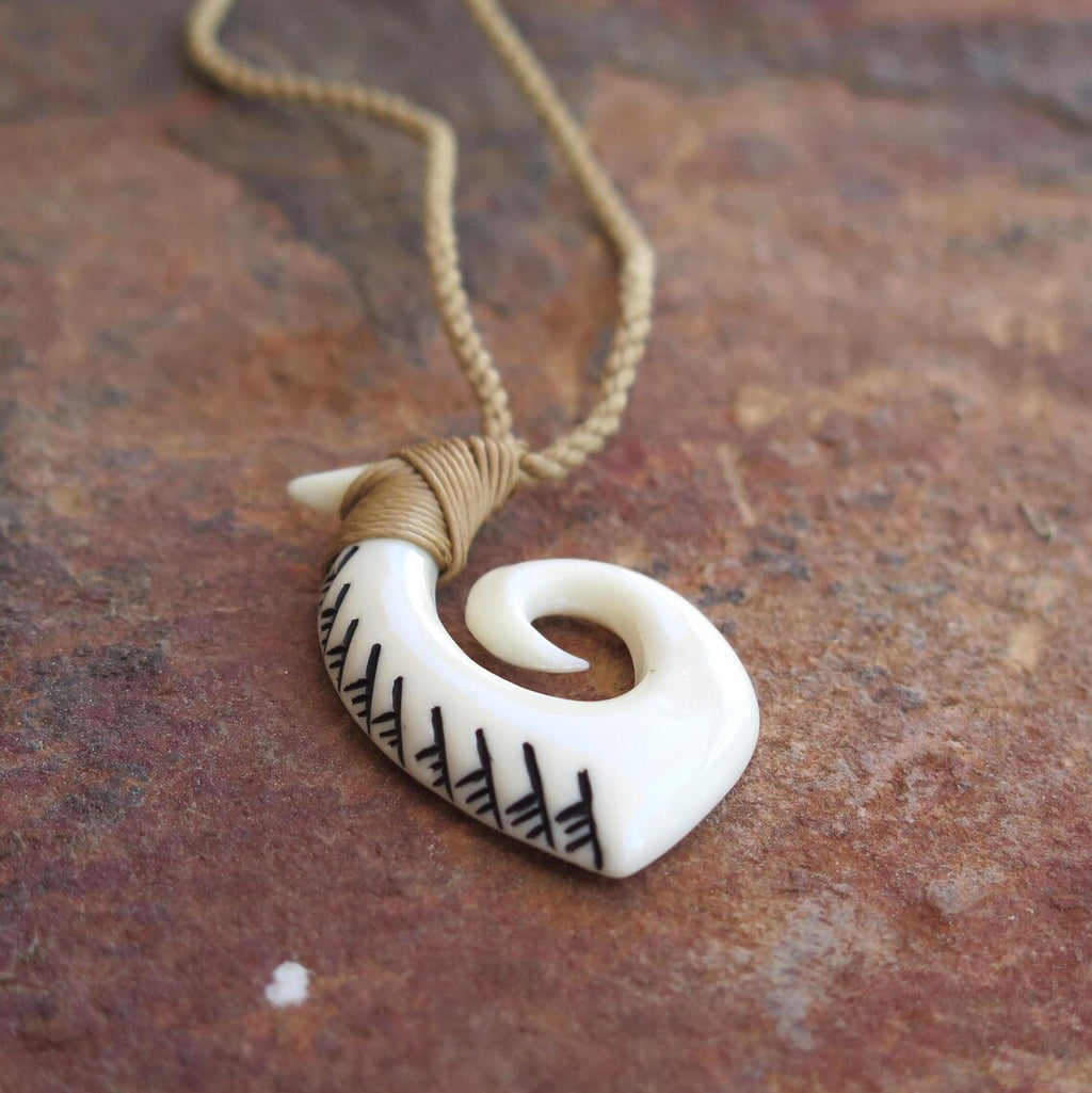 Maori Tribal Etched Fish Hook Pendant