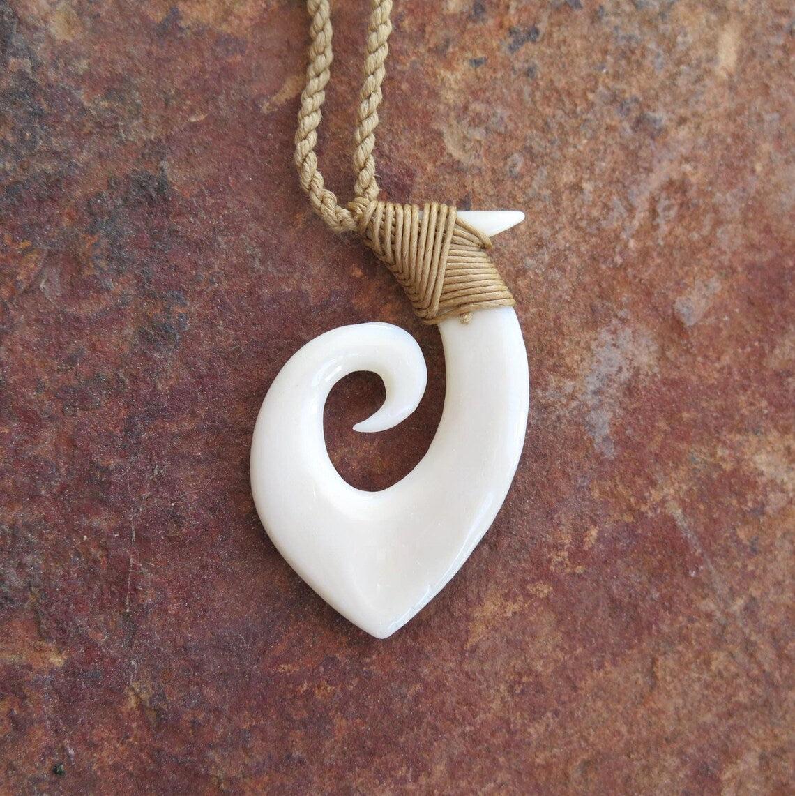 Maori Tribal Etched Fish Hook Pendant