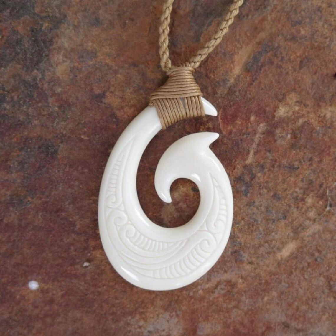Maori Wave Etch Fish Hook Pendant