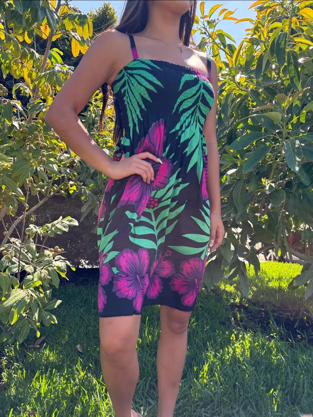 Anela Sun Dress - Pink & Green