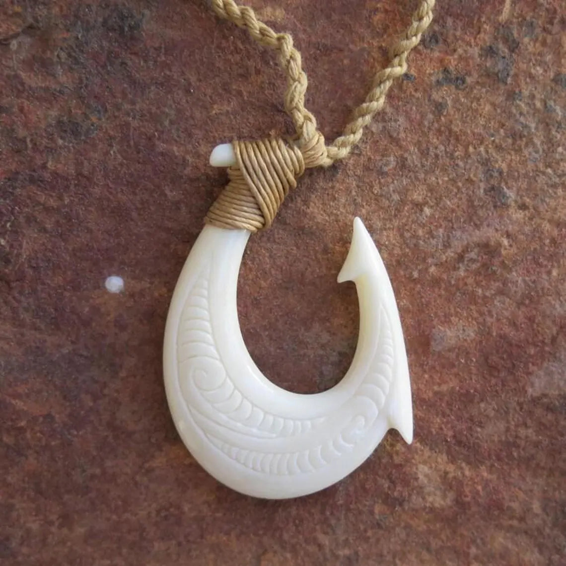 Maori Engraved Scale Fish Hook Pendant