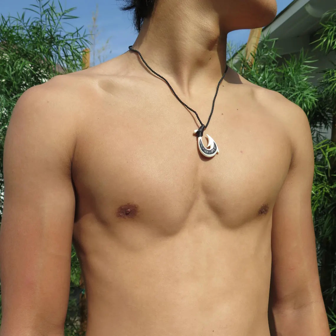 Tribal Carved Fish Hook Pendant