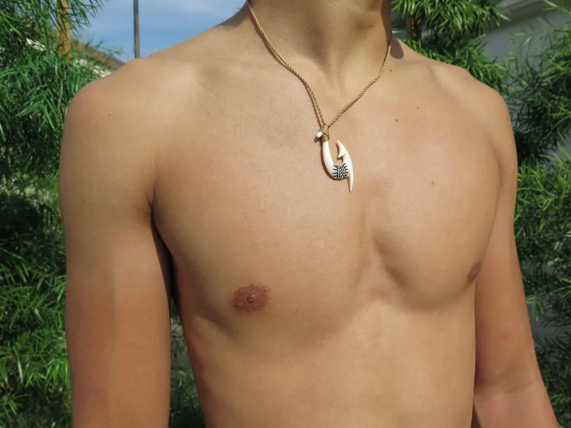 Tribal Etched Fish Hook Pendant