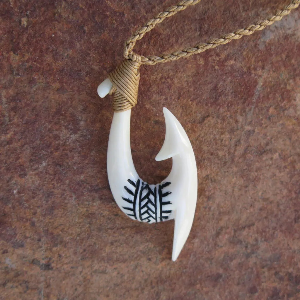 Tribal Etched Fish Hook Pendant
