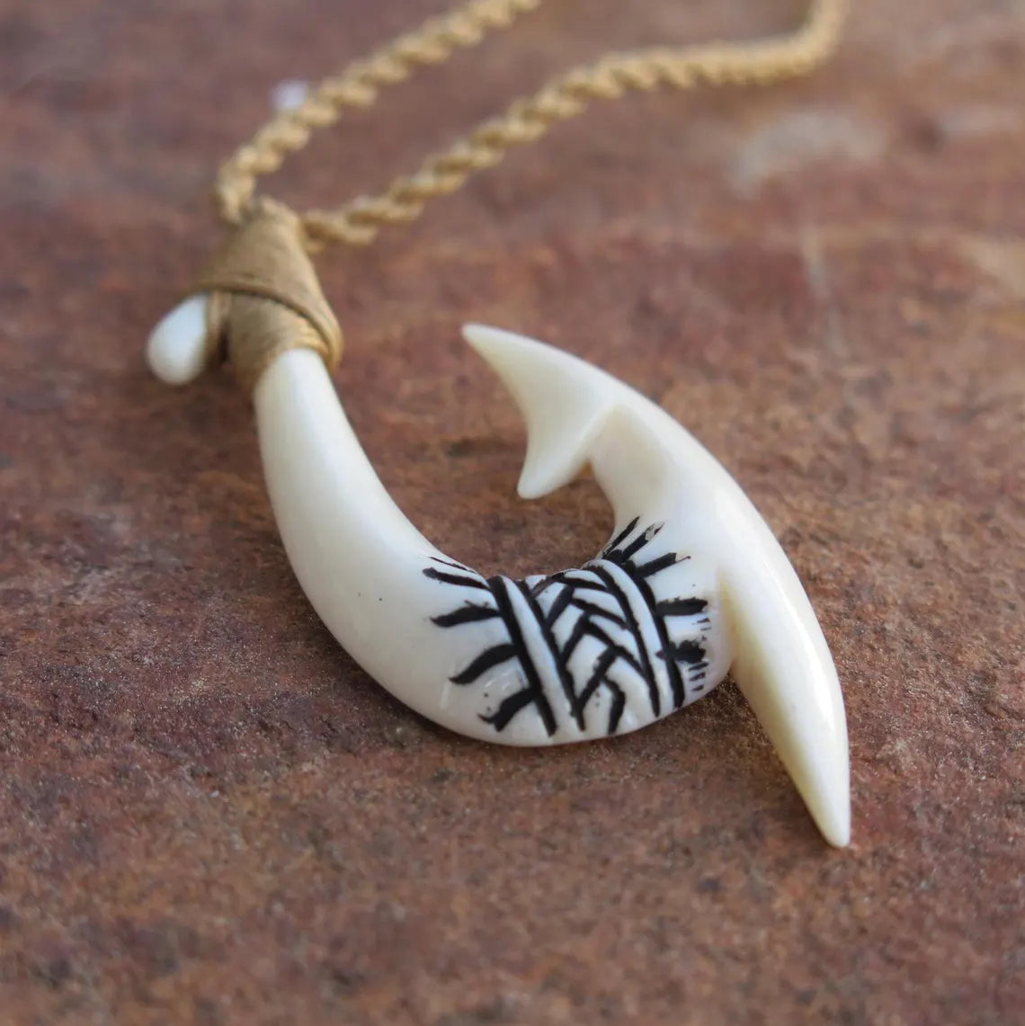 Tribal Etched Fish Hook Pendant