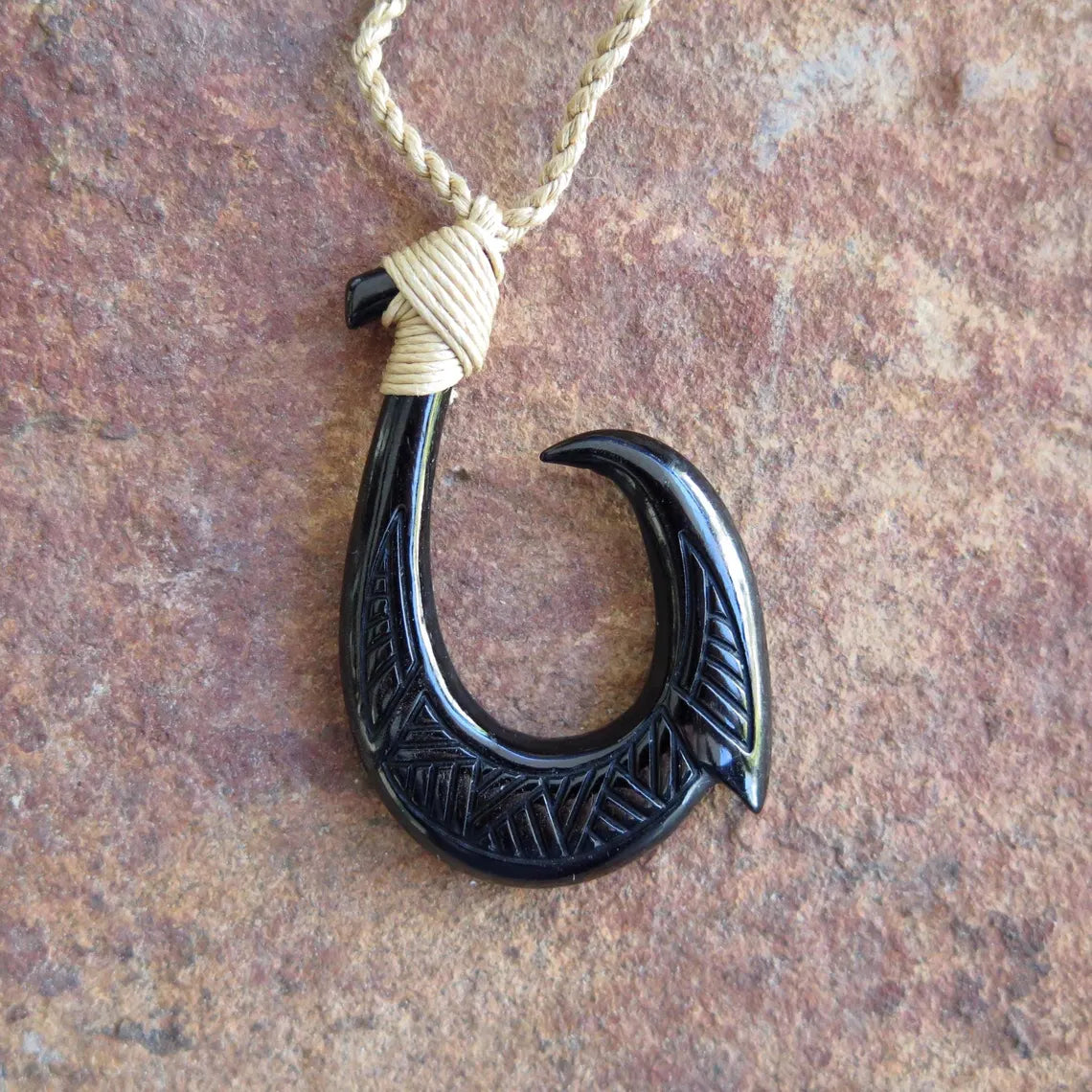 Maori Tribal Etch Fish Hook Pendant