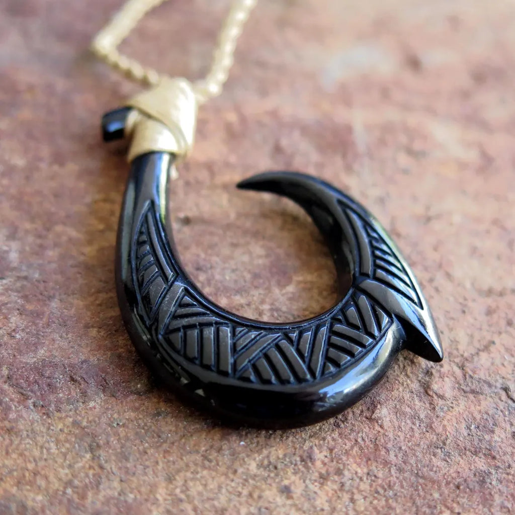 Maori Tribal Etch Fish Hook Pendant