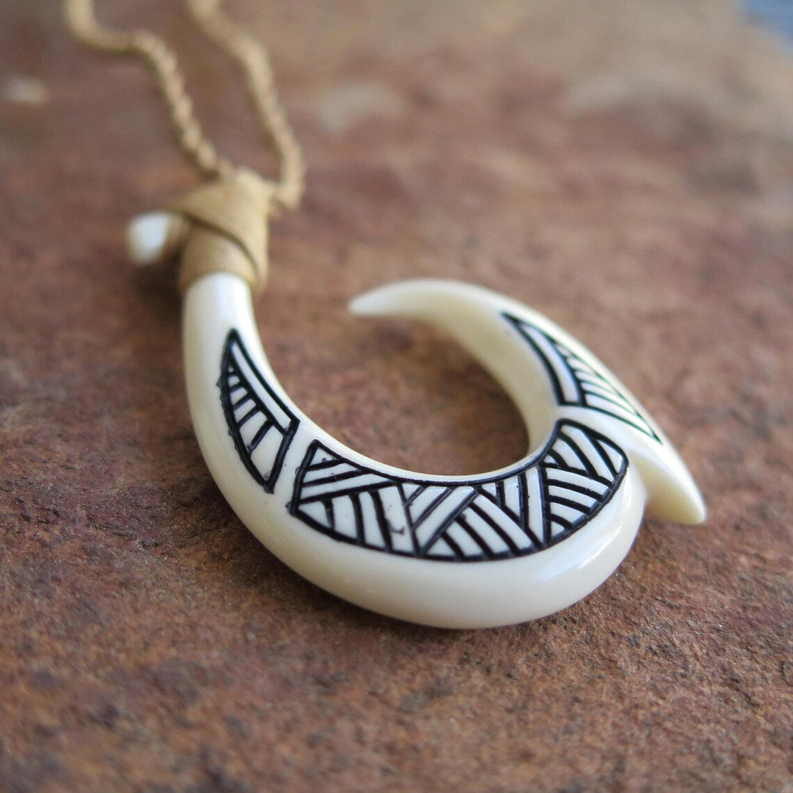 Maori Tribal Carved Fish Hook Pendant