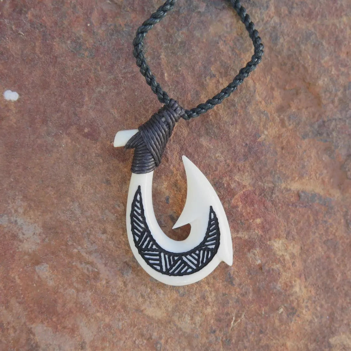 Tribal Carved Fish Hook Pendant