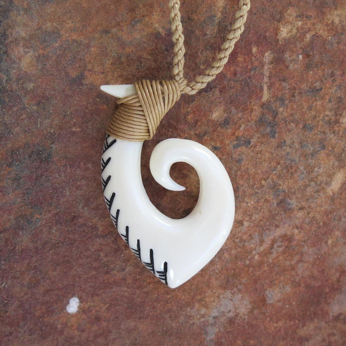 Maori Tribal Etched Fish Hook Pendant