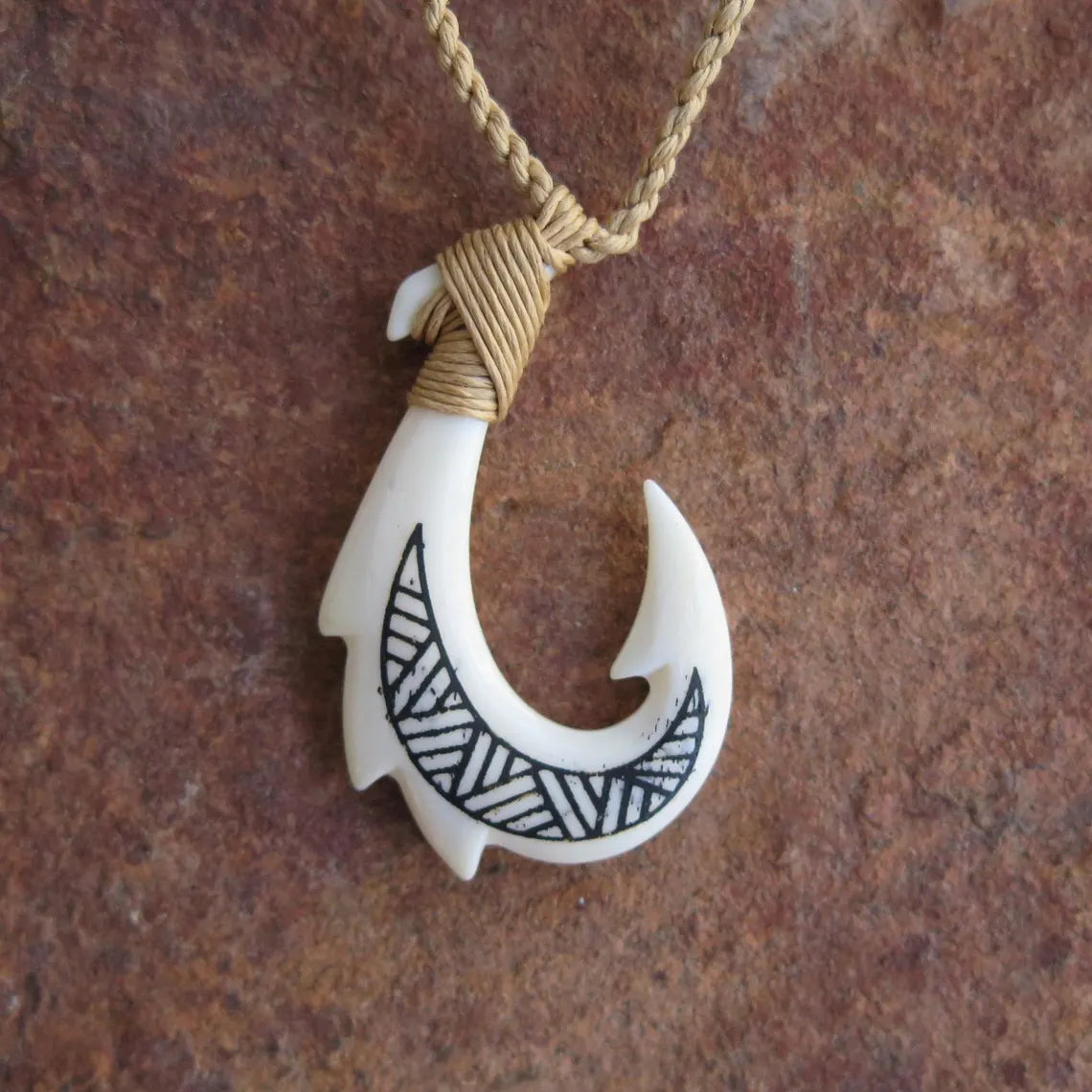 Maori Tribal Etch Fish Hook Pendant