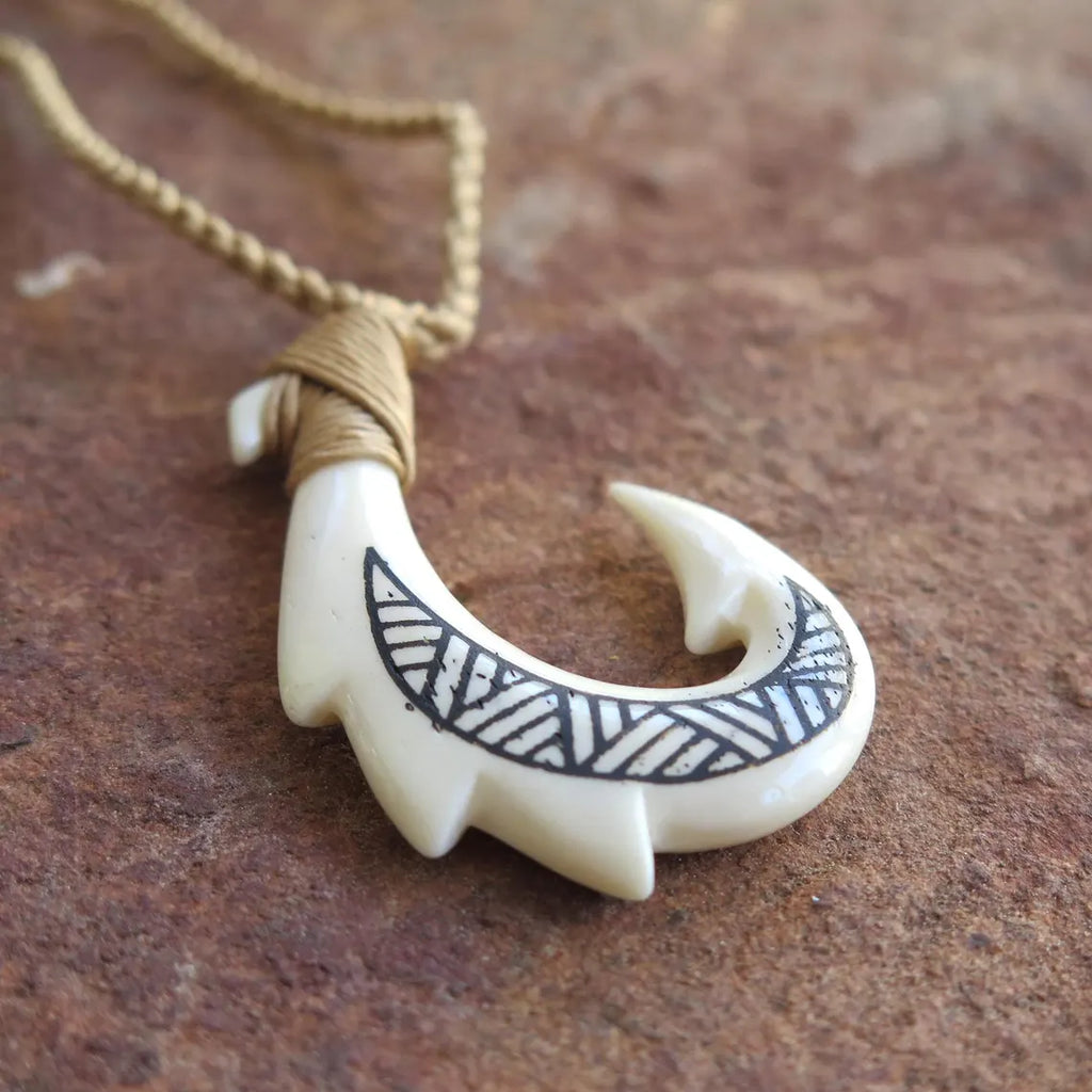 Maori Tribal Etch Fish Hook Pendant