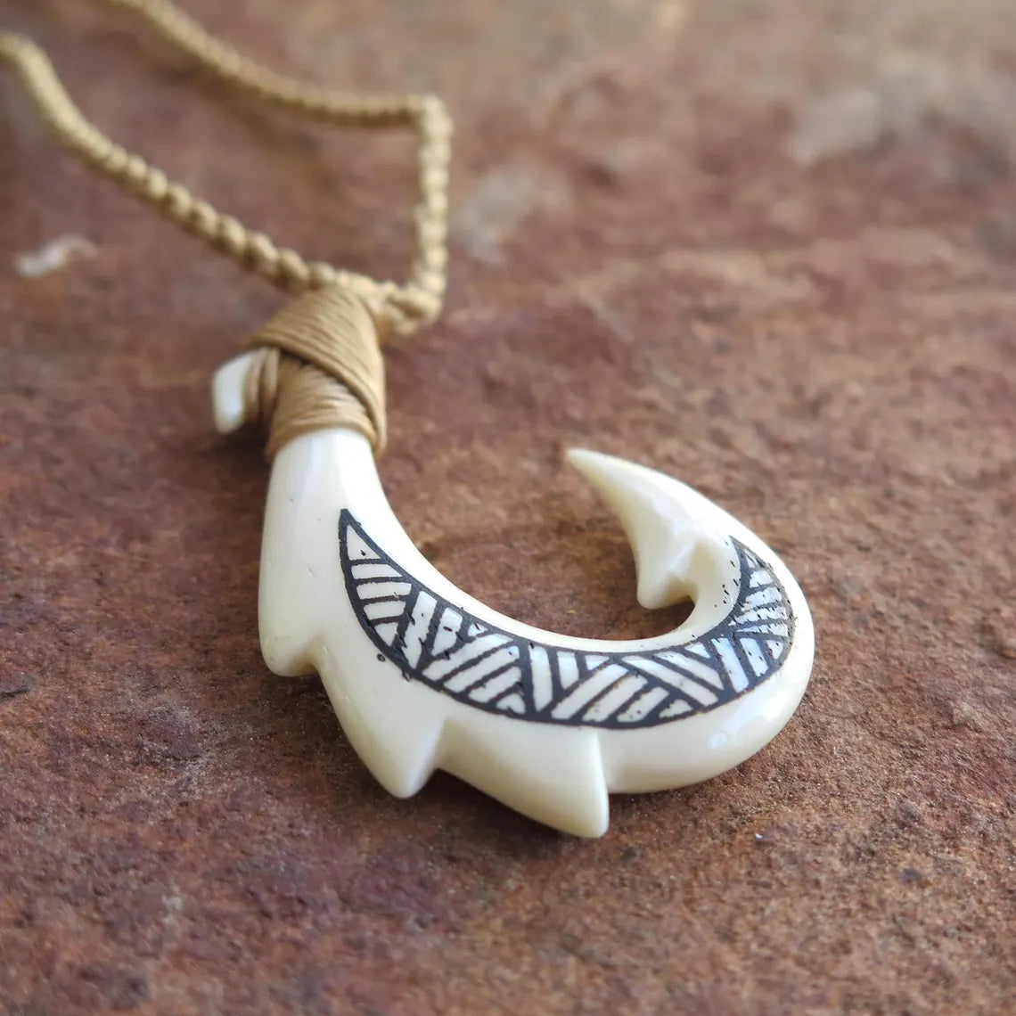 Maori Tribal Etch Fish Hook Pendant