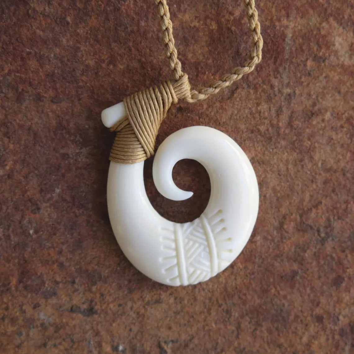Tribal Etched Fish Hook Pendant