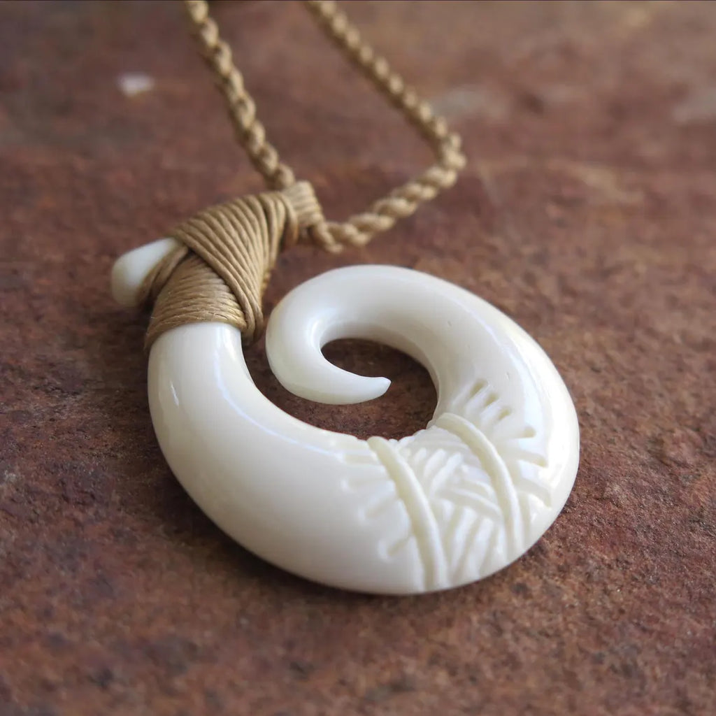 Tribal Etched Fish Hook Pendant