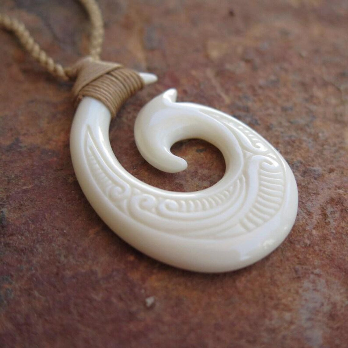 Maori Wave Etch Fish Hook Pendant