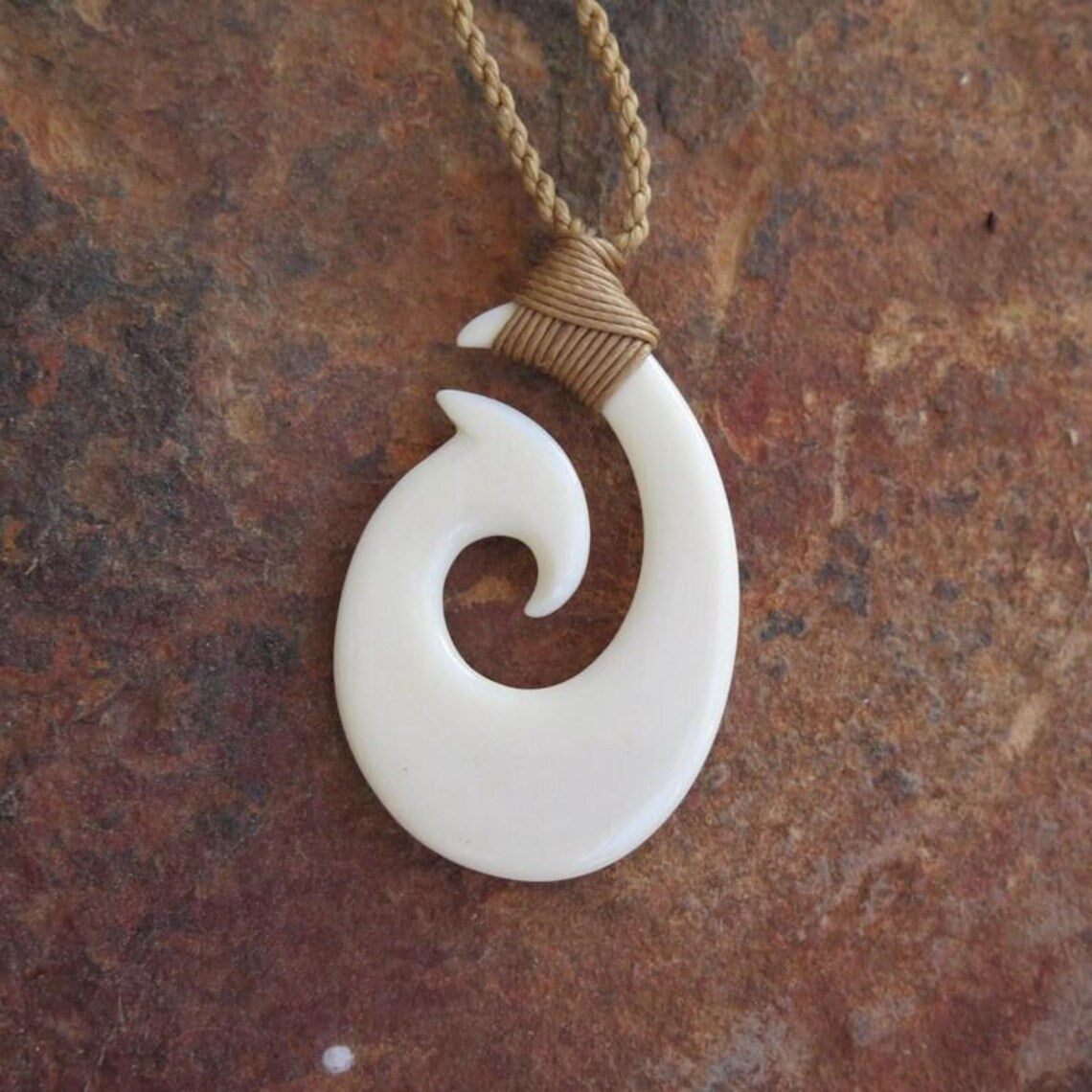 Maori Wave Etch Fish Hook Pendant